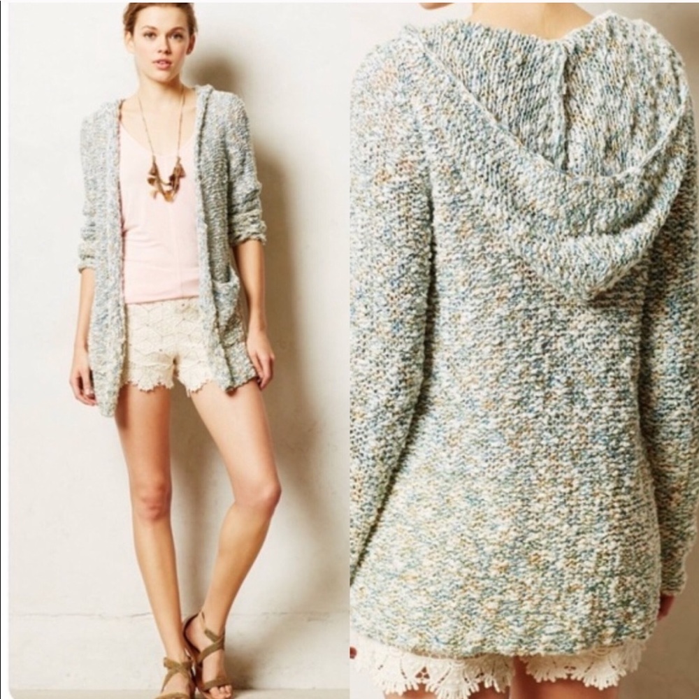 Anthropologie Multicolor Speckled Hooded Cardigan